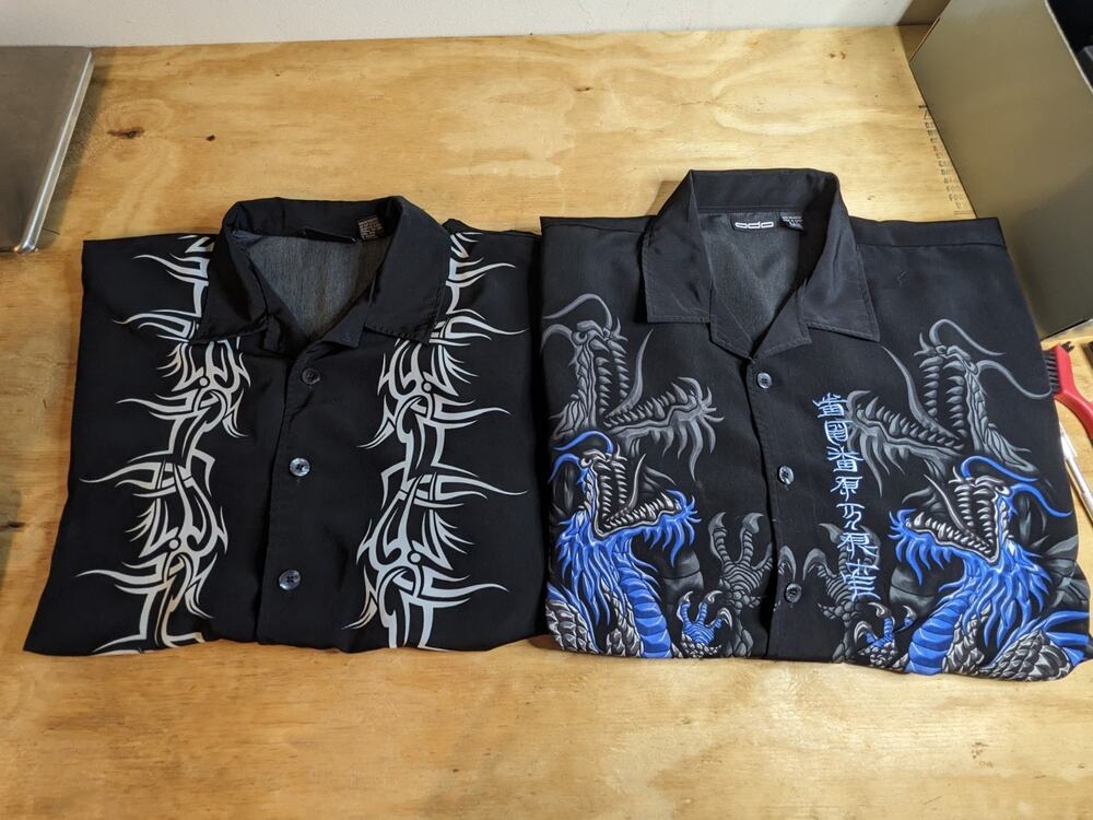 Vintage Odo Y2K Shirt Mens XL Embroidered Dragon Japanese Disco Dance Club